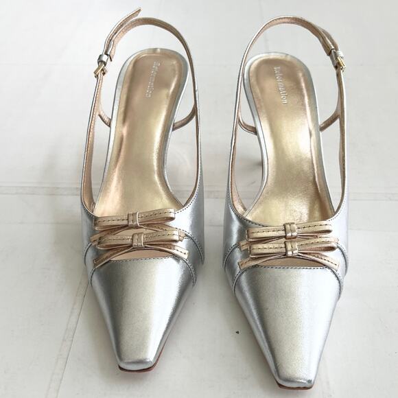 REFORMATION Noreen Slingback Pump Women’s SIZE 9 Gold Silver - Picture 2 of 13